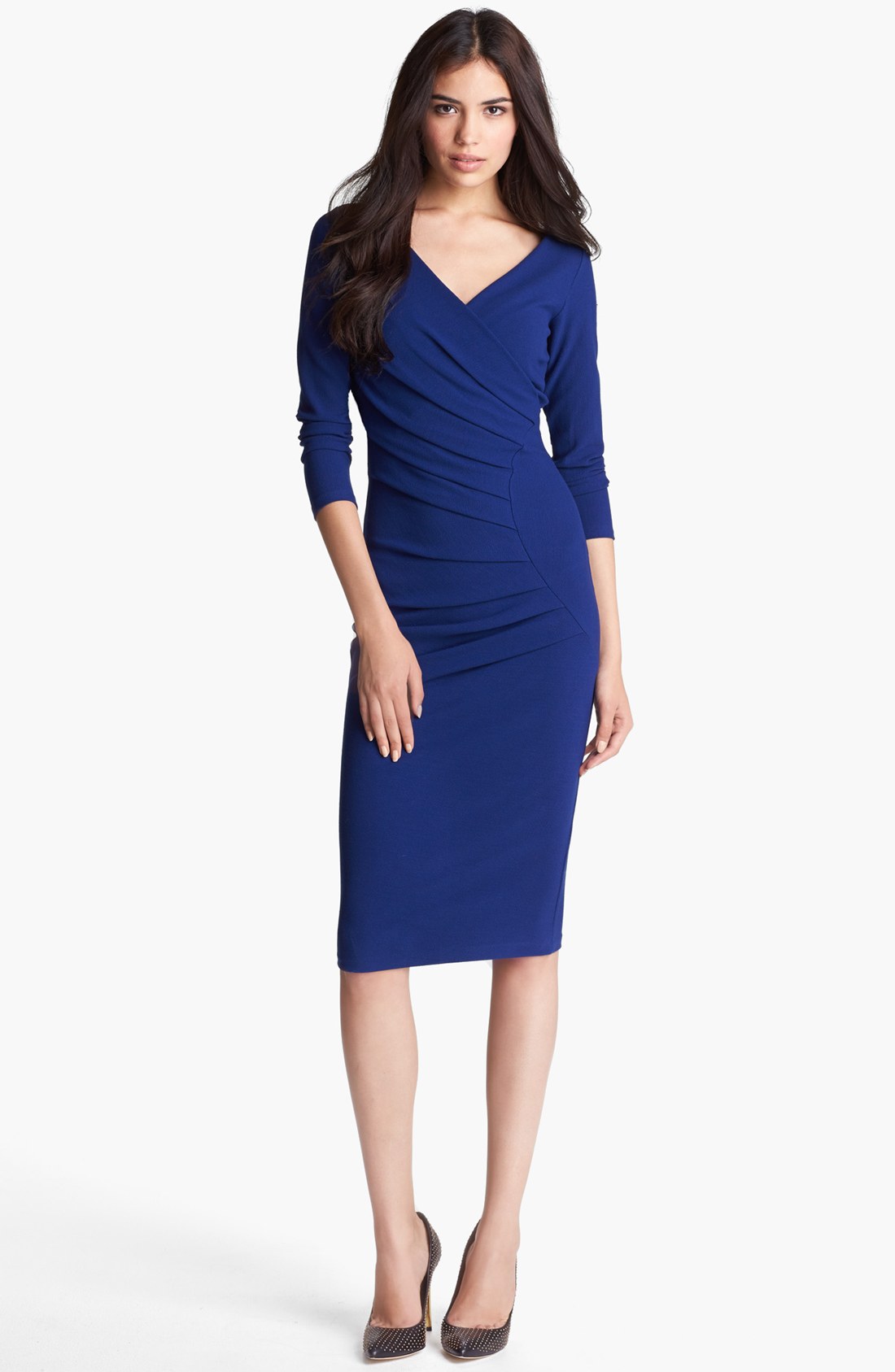 La Petite Robe Di Chiara Boni Side Pleat Sheath Dress in Blue (Navy) | Lyst