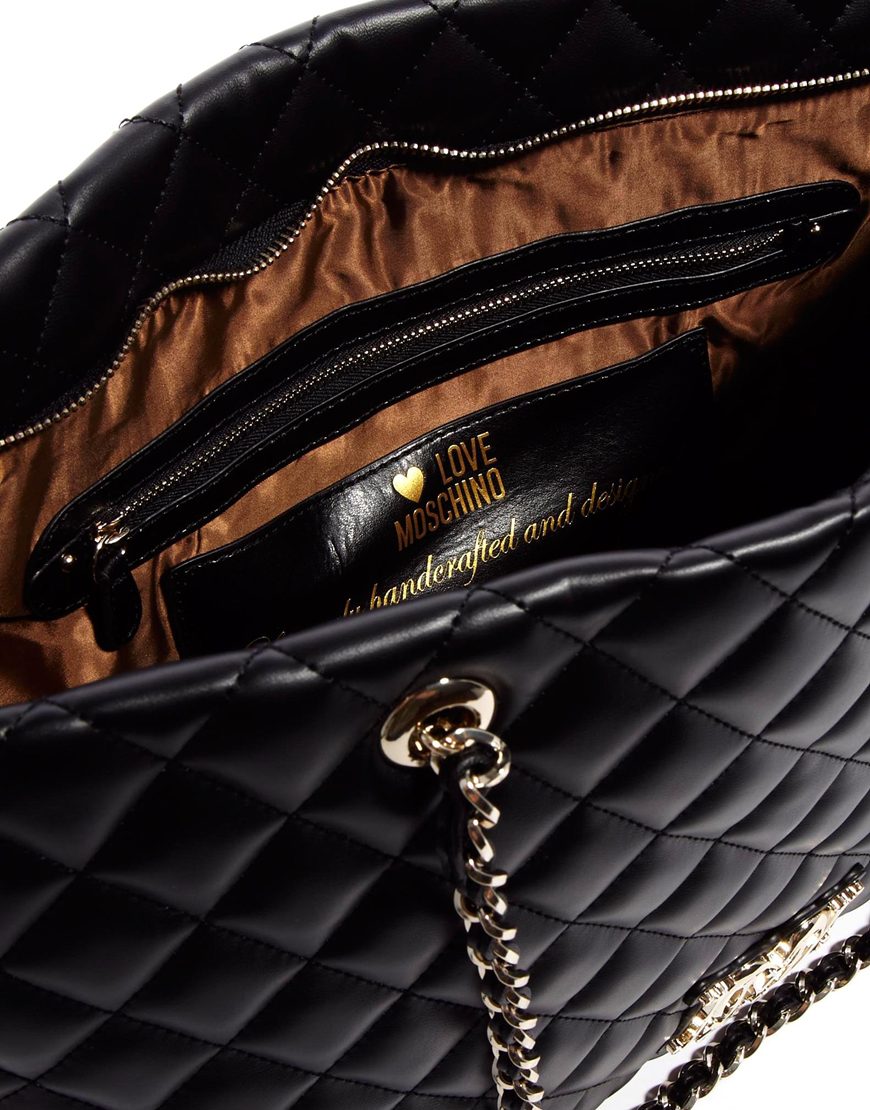 Lyst Love Moschino Large Quilted Shopper Bag in Black