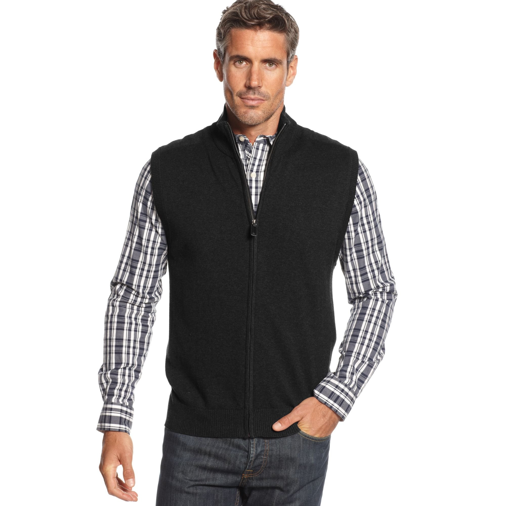 Oscar de la renta Zip Cotton Sweater Vest in Black for Men | Lyst