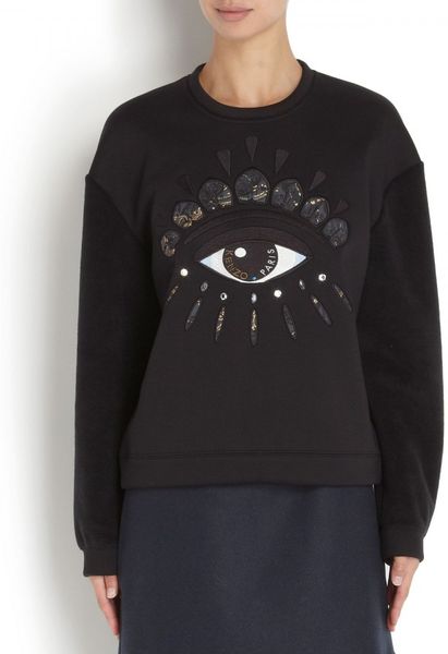 Kenzo Embroidered Eye Cotton Blend Sweatshirt in Black | Lyst