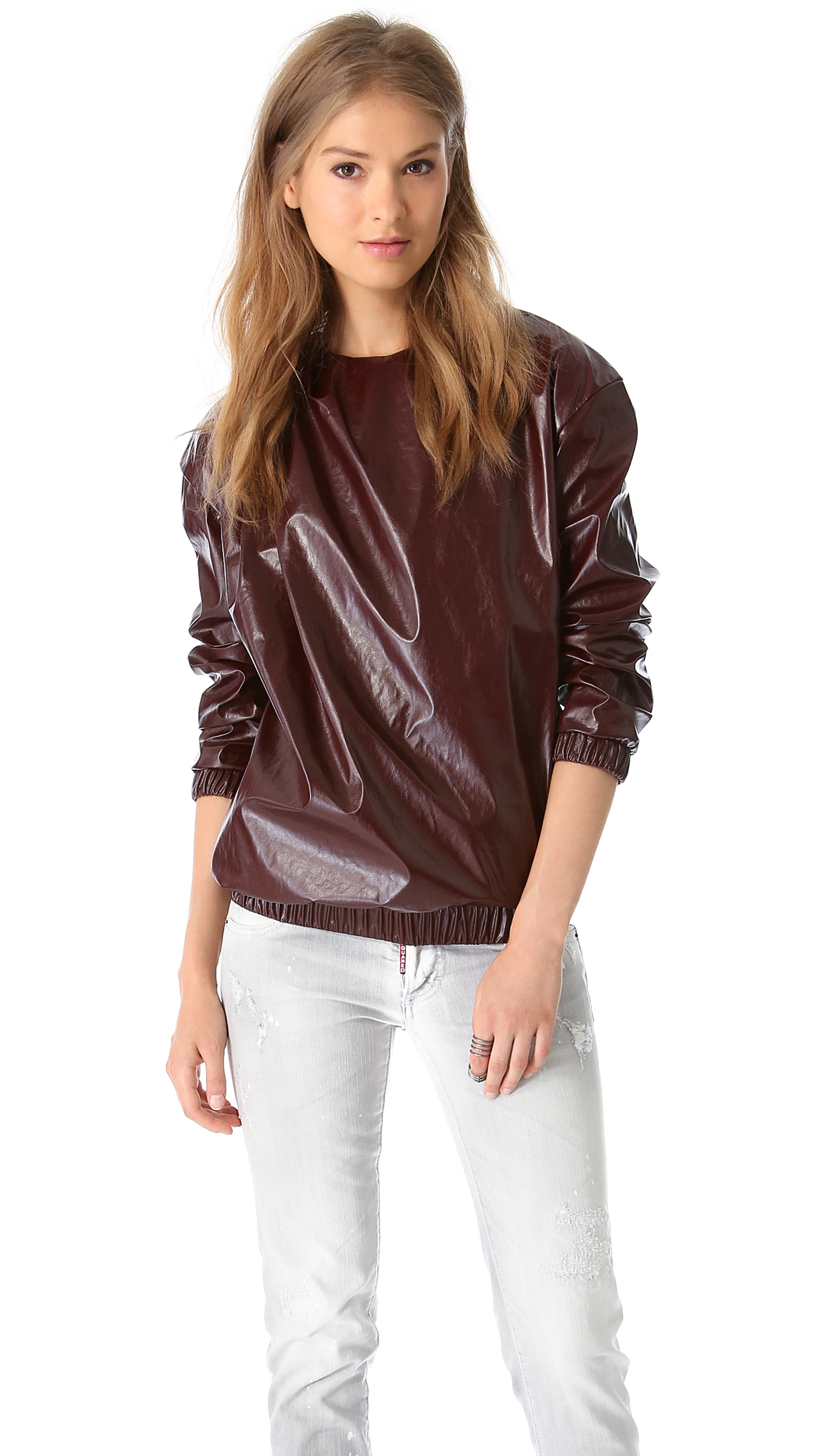 Lyst Msgm Faux Leather Sweatshirt in Red