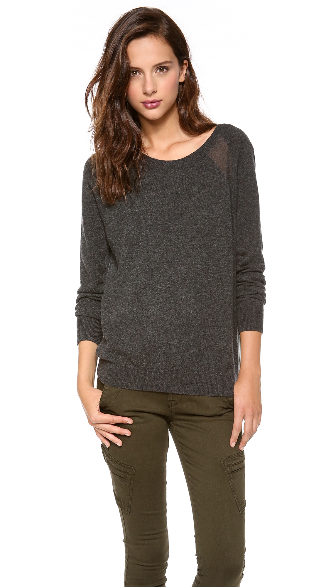 Vince Sheer Panel Cashmere Sweater in Gray (Heather Carbon) | Lyst