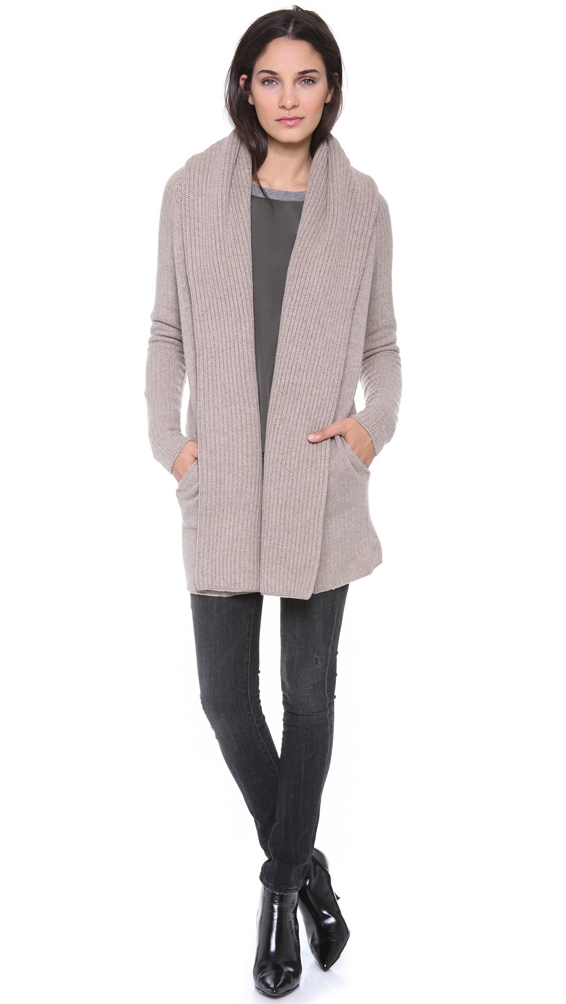 Lyst - Vince Ribbed Shawl Cardigan in Gray