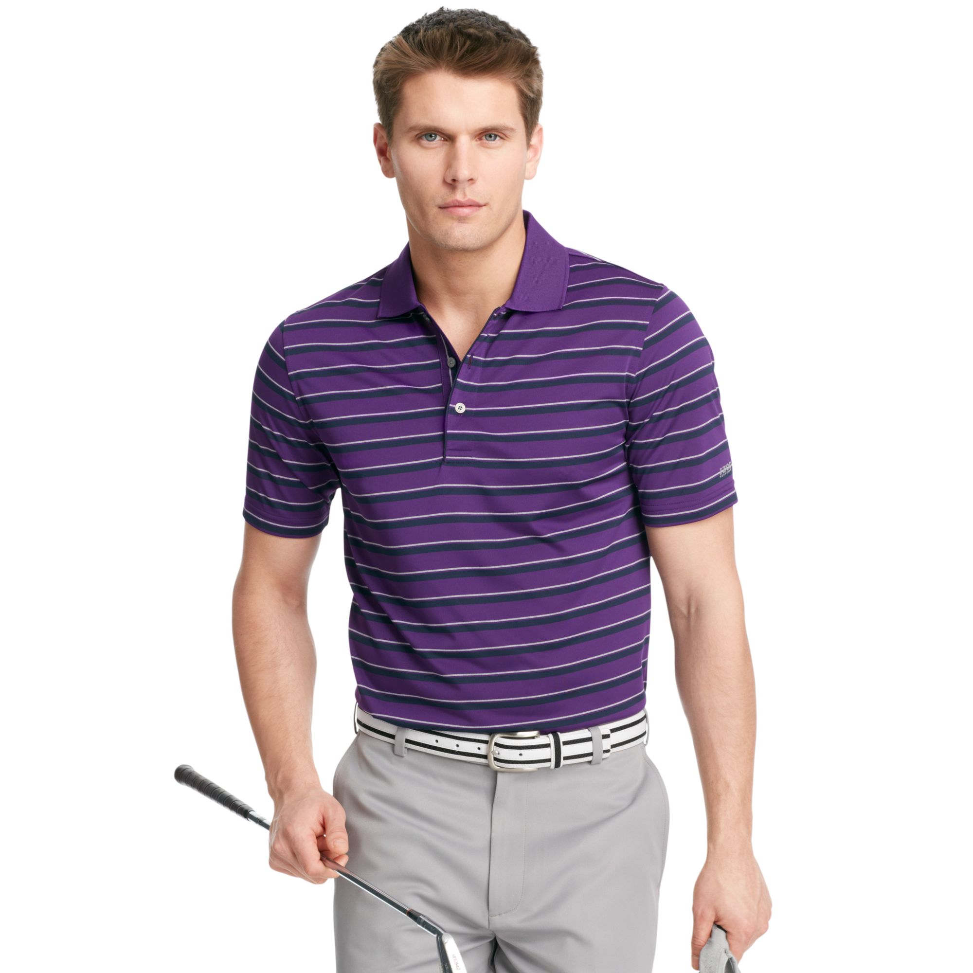 Izod Golf Shirt Feeder Short Sleeve Striped Performance Polo in Purple ...