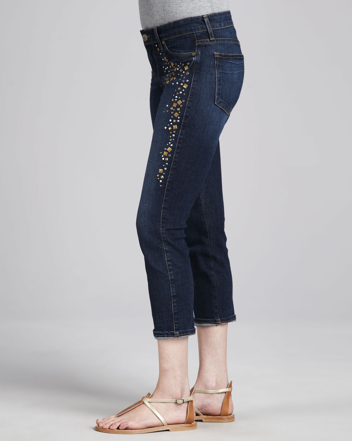 Lyst Cj By Cookie Johnson Believe Beaded Cropped Denim Jeans in Blue