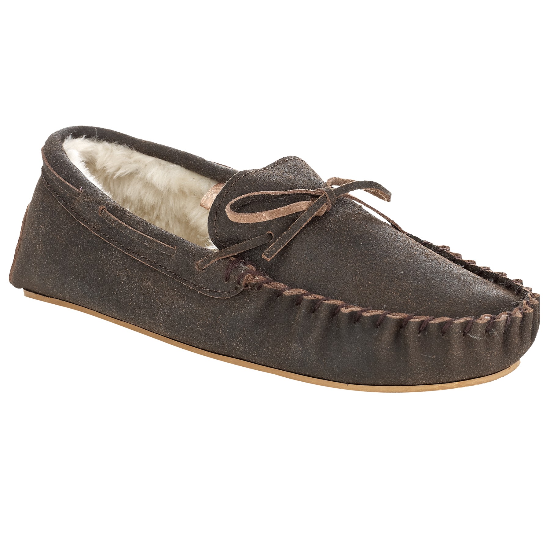 John Lewis Distressed Leather Moccasin Slippers in Brown for Men | Lyst