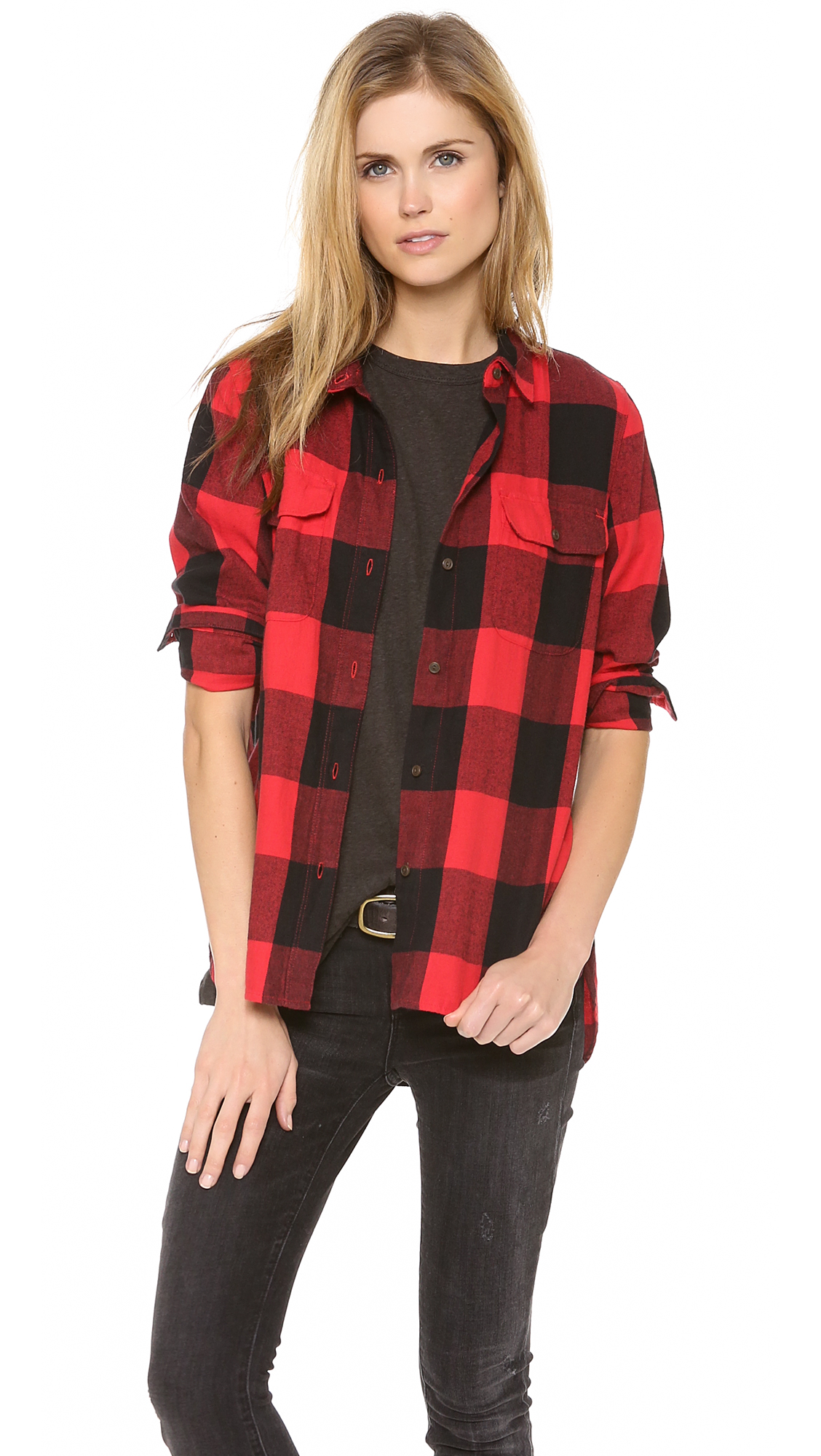 Madewell Buffalo Check Ex Bf Shirt in Black | Lyst