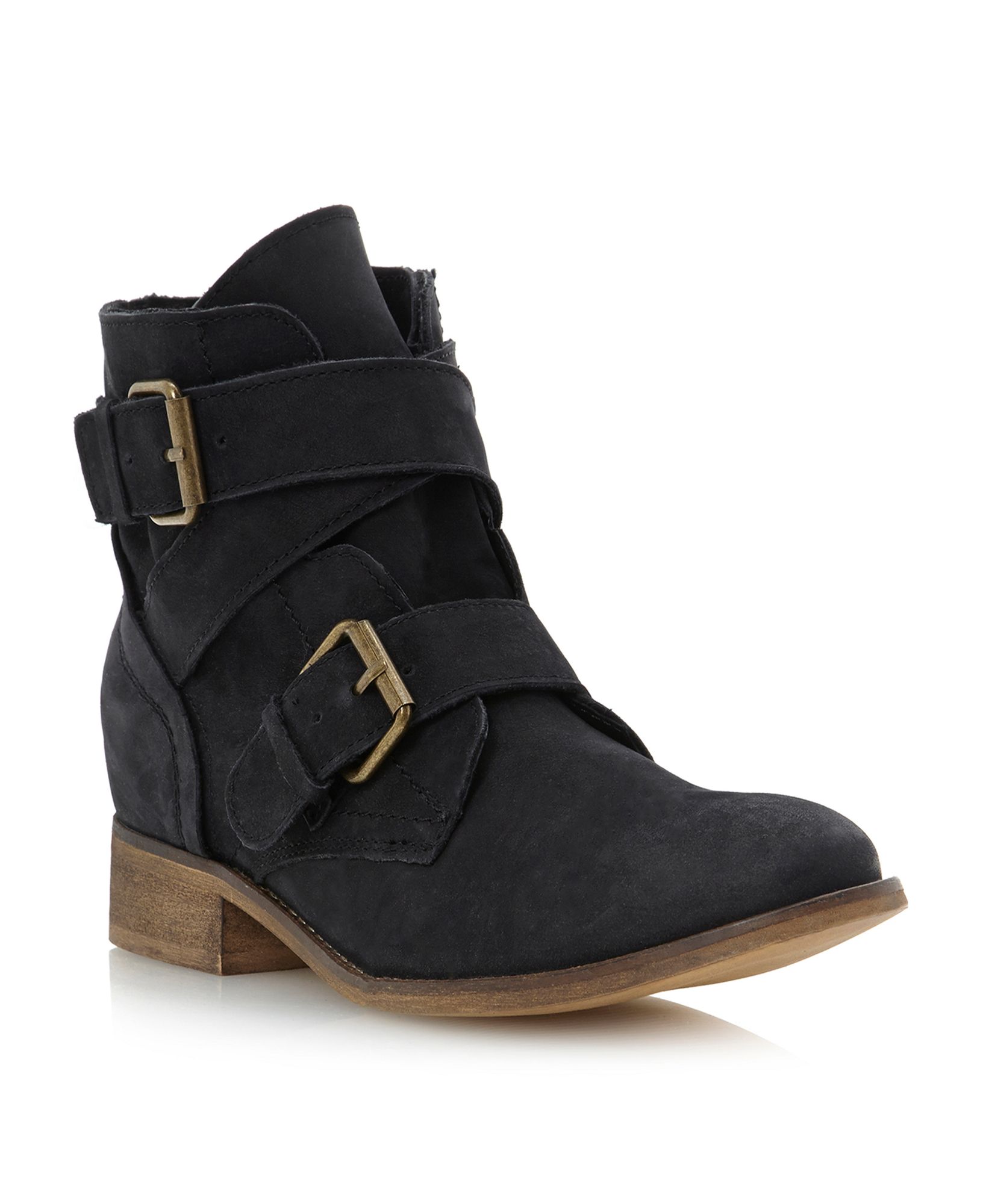 Steve Madden Teritorydouble Buckle Strap Ankle Boots in Black | Lyst