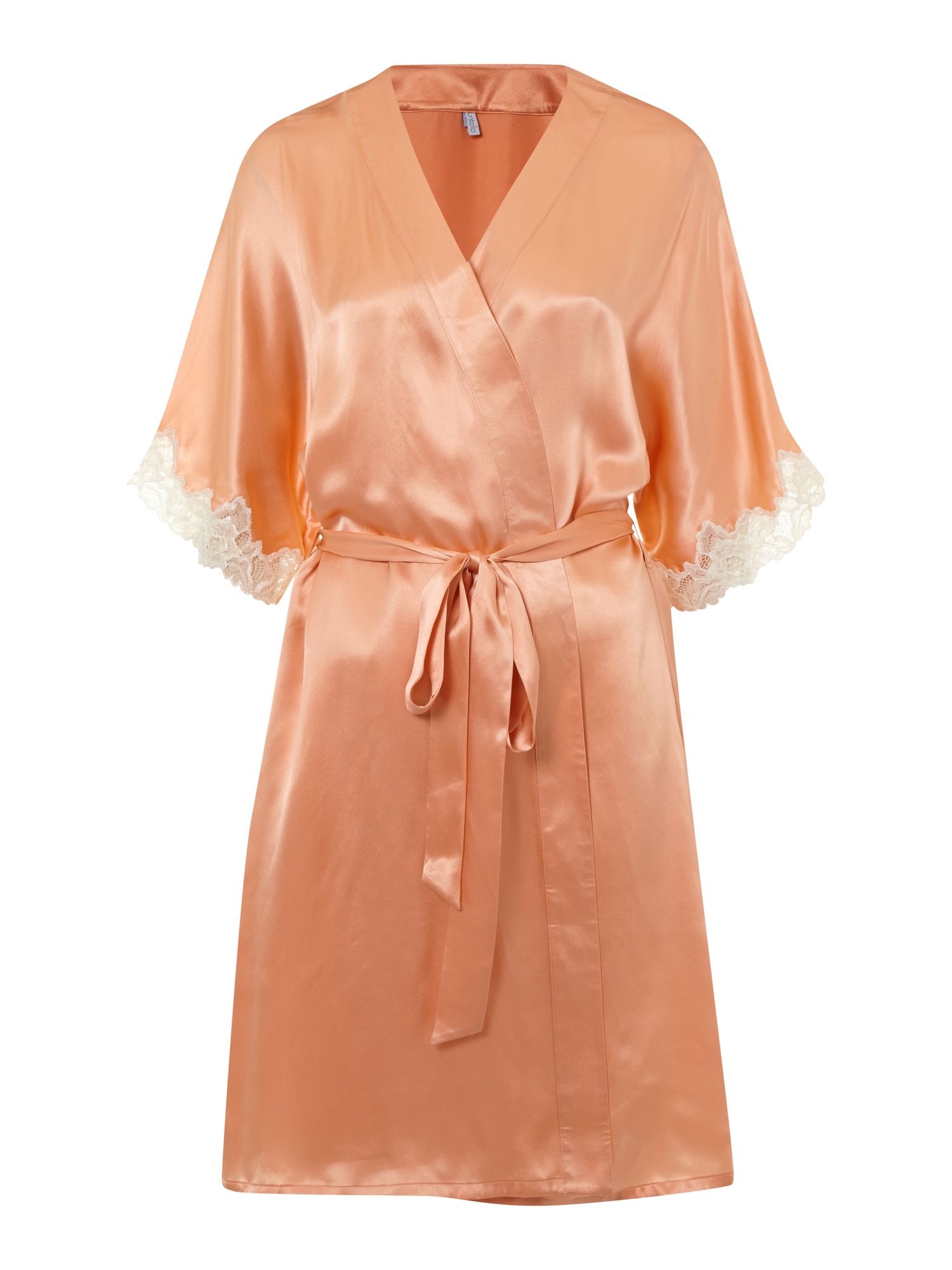 Untold Silk Lace Trim Robe in Orange (Apricot) | Lyst