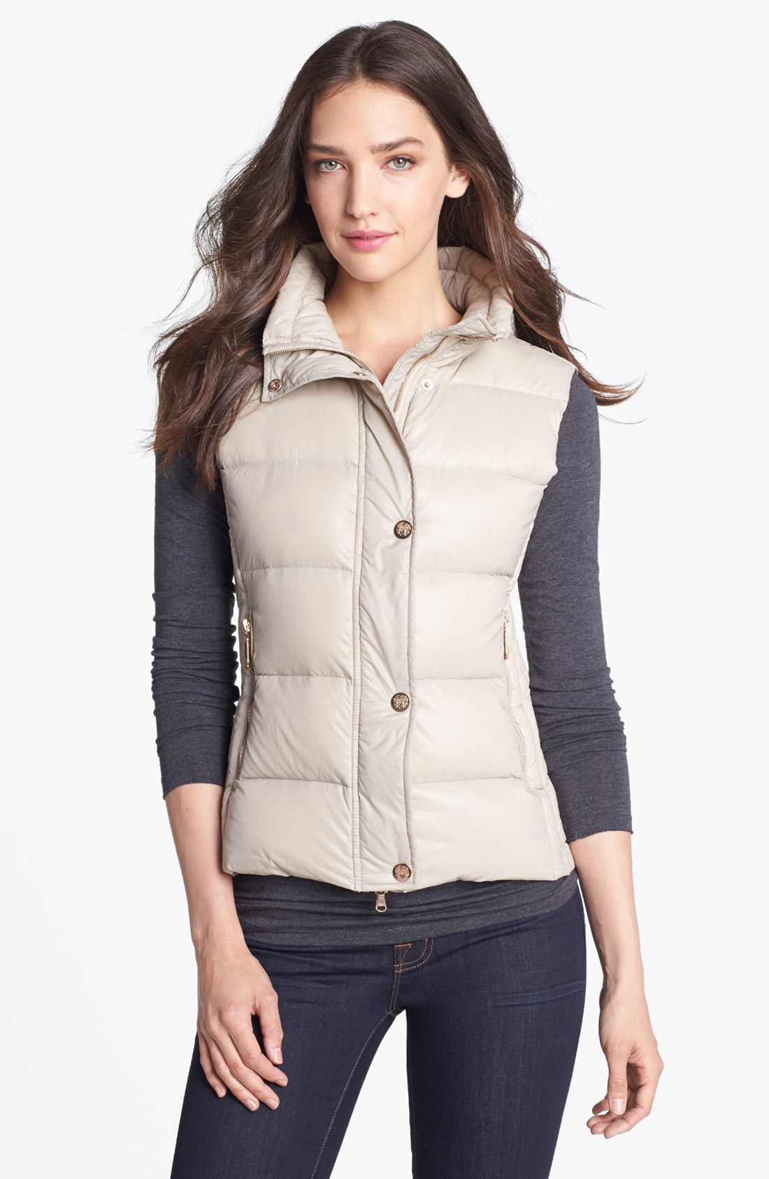 Vince camuto Faux Fur Trim Hooded Down Vest in White (Bone) | Lyst