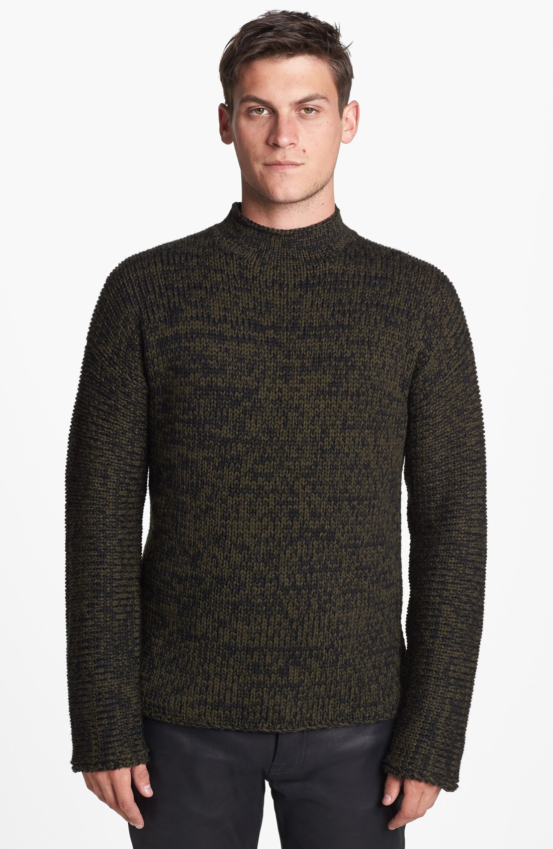 Vince Merino Wool Roll Neck Sweater in Khaki for Men | Lyst