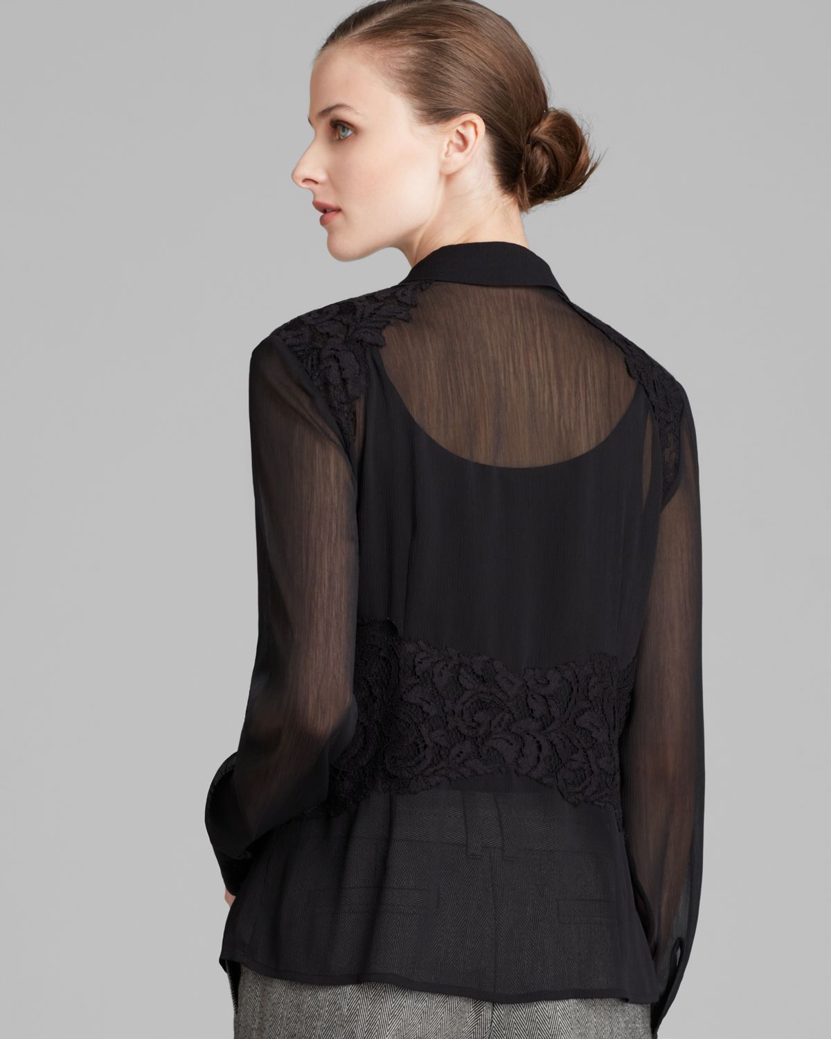 Adrianna papell Lace Applique Blouse in Gray Lyst