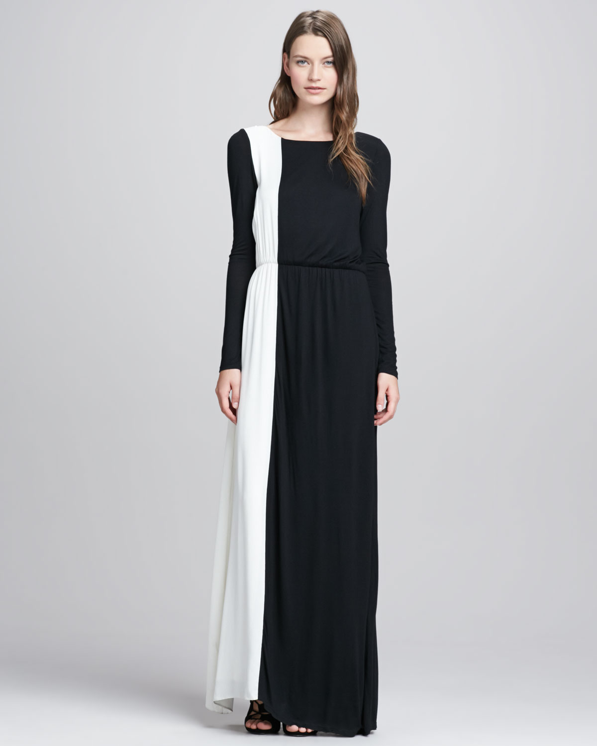 Alice Olivia Long Sleeve Two Tone Maxi Dress In Black Lyst 8653