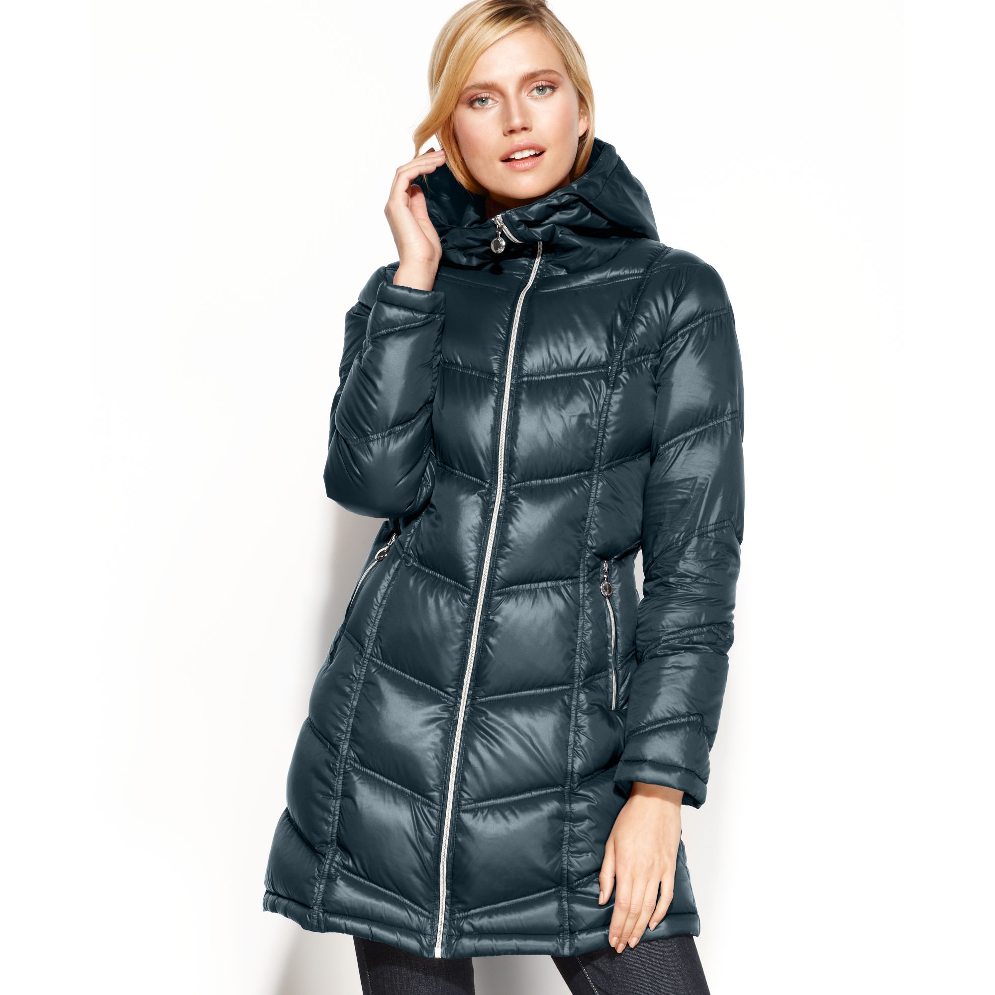 Calvin klein Packable Hooded Quilted Puffer in Blue | Lyst