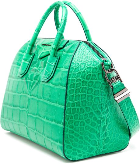 Givenchy Antigona Crocodile Embossed Leather Tote Bag in Green | Lyst