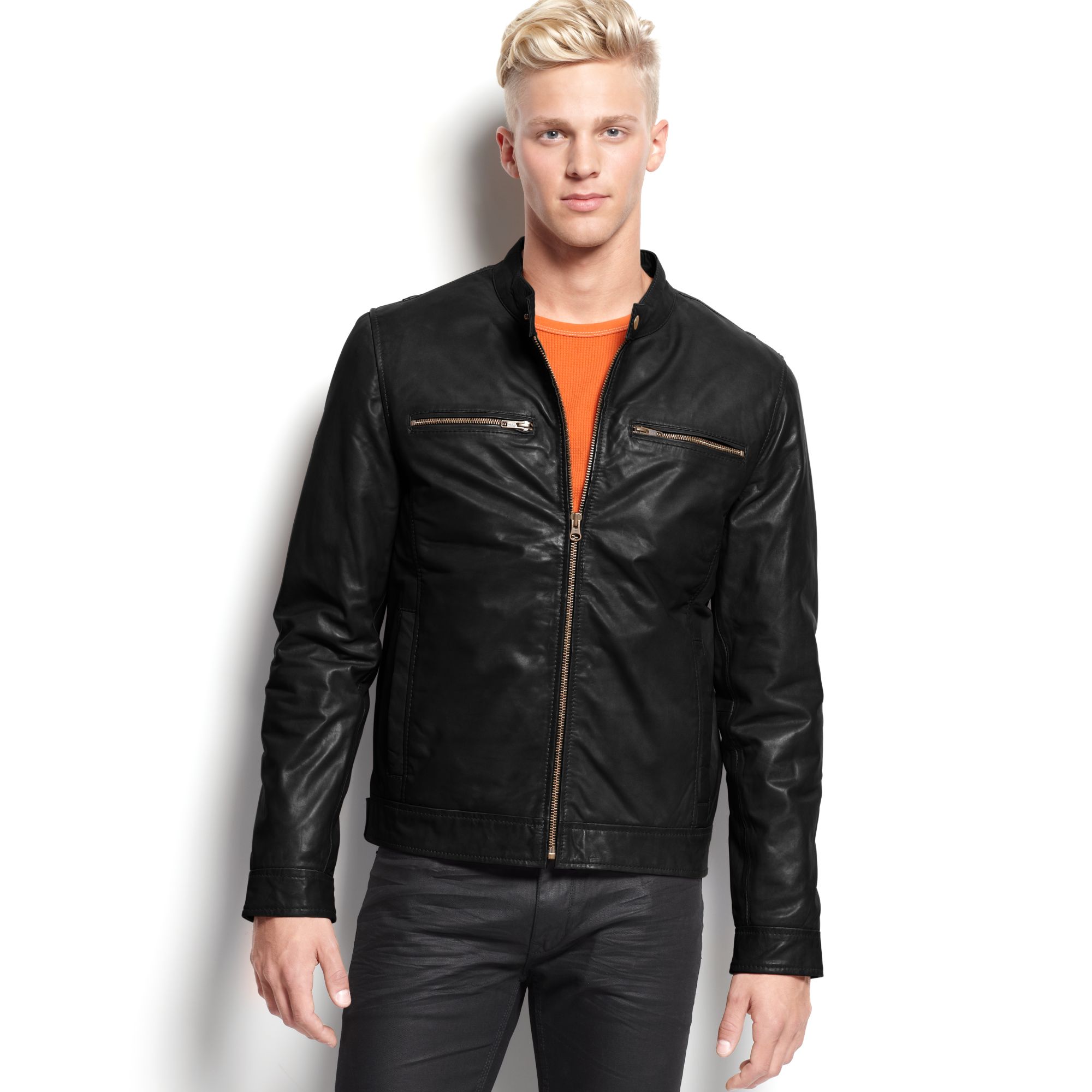 Guess Jacket Leather Moto Jacket in Black for Men | Lyst