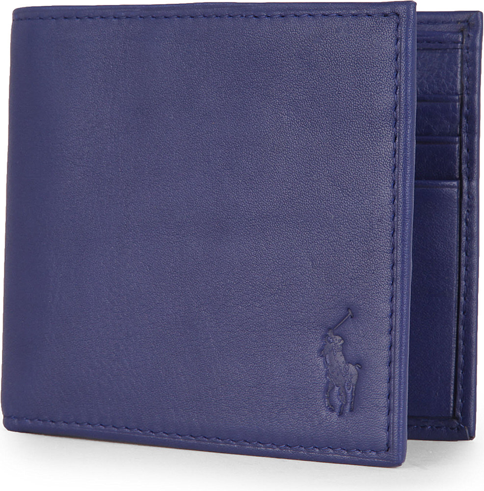 Ralph lauren Pony Embossed Pebbled Leather Wallet in Blue for Men | Lyst