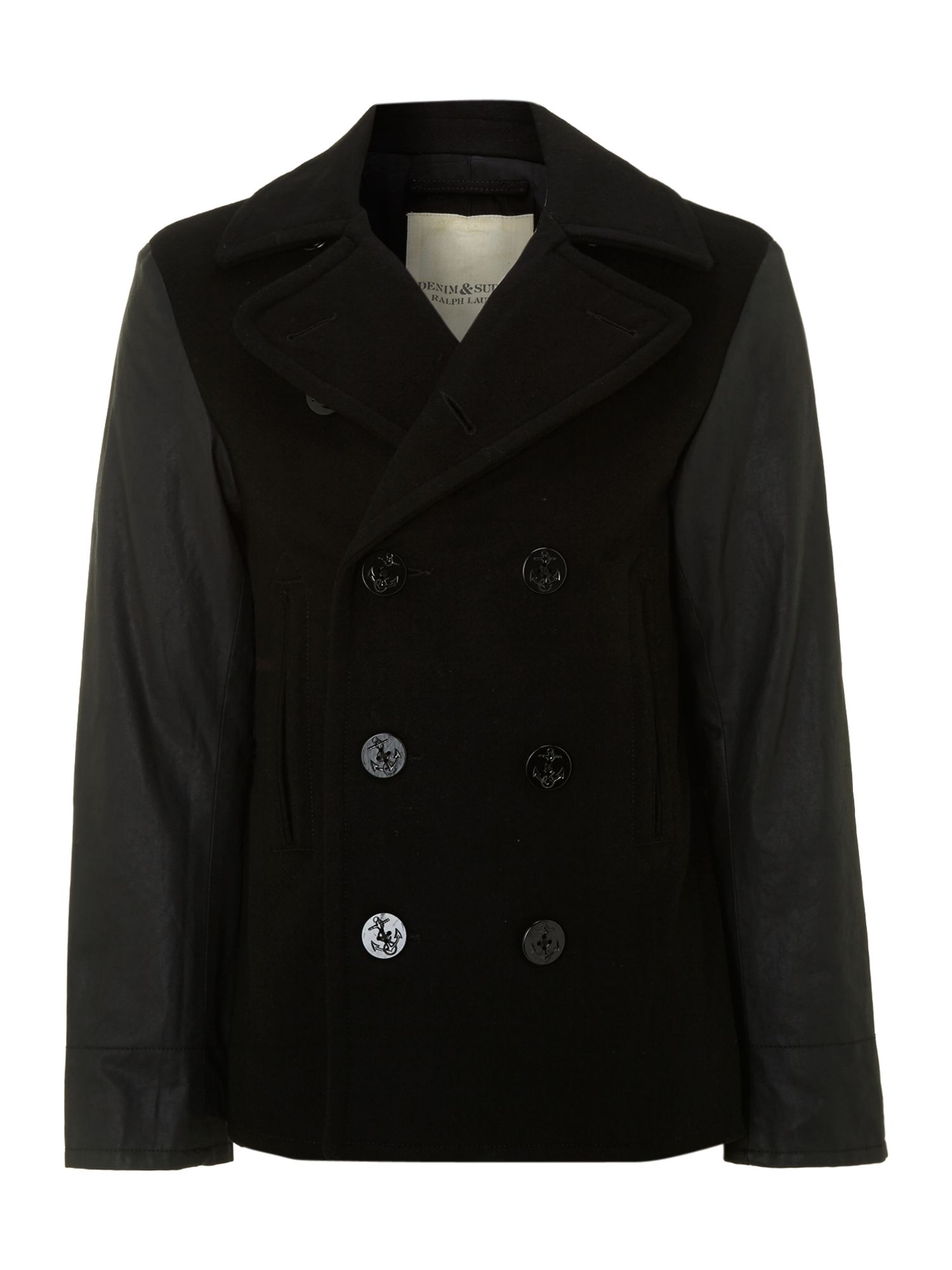 Denim & Supply Ralph Lauren Pea Coat with Leather Sleeves in Black for ...