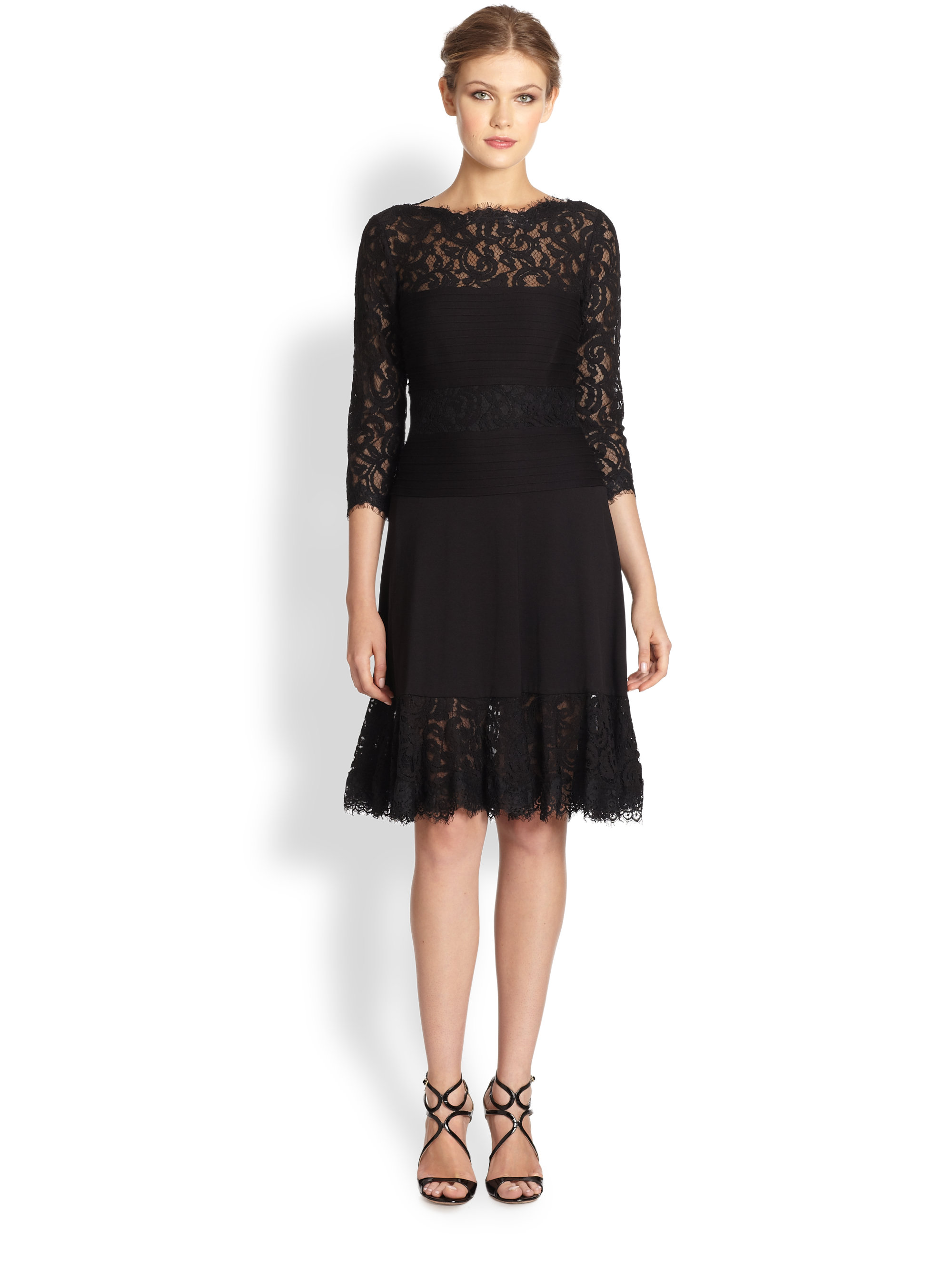 Tadashi Shoji Pintucked Lace Cocktail Dress in Black | Lyst