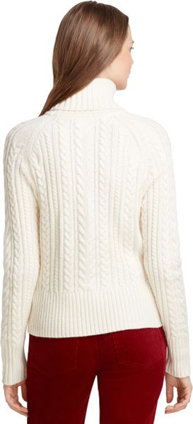 Brooks Brothers Long Sleeve Aran Cable Knit Turtleneck Sweater in White ...