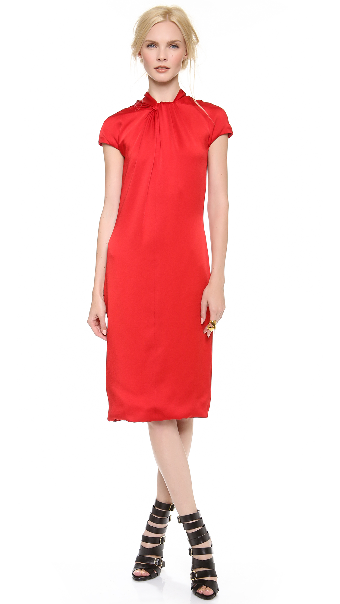 reem acra red gown