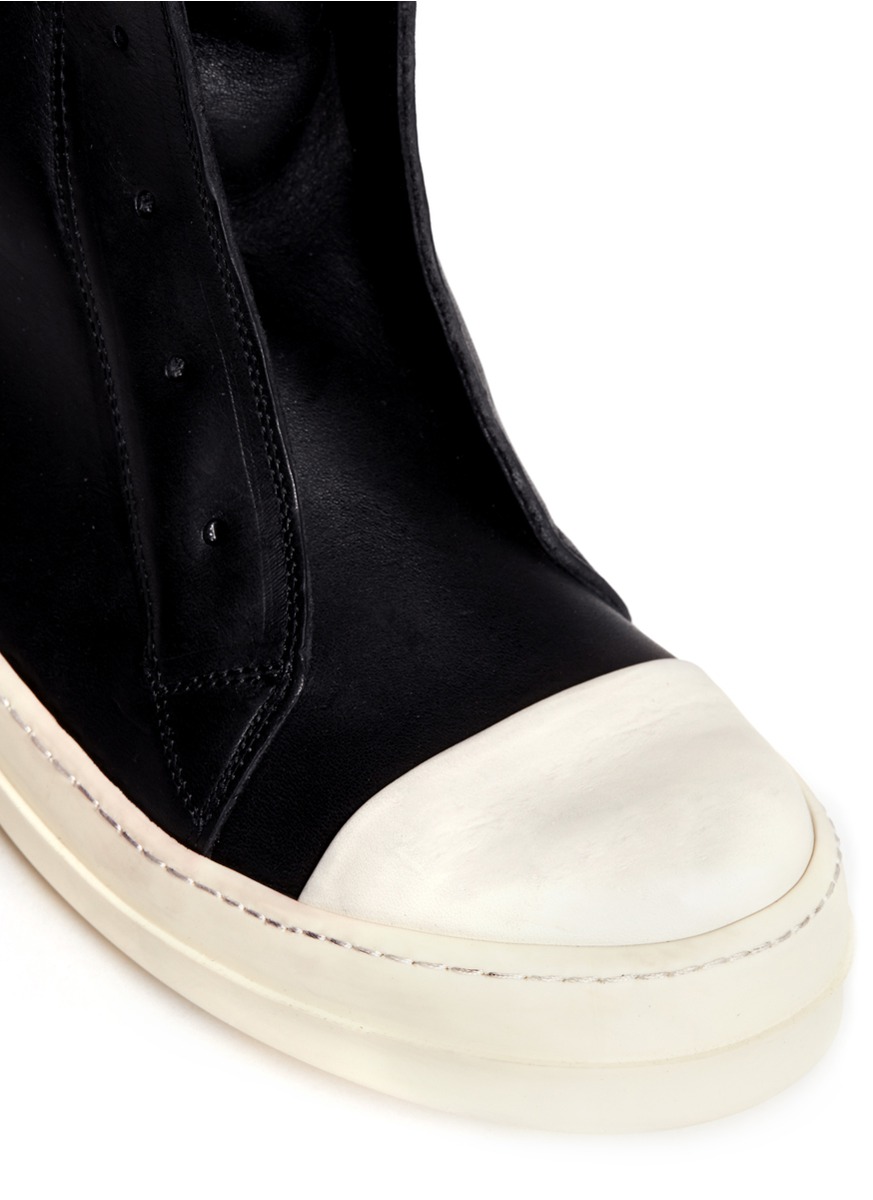 Lyst Rick owens Leather Sneaker Boots in Black