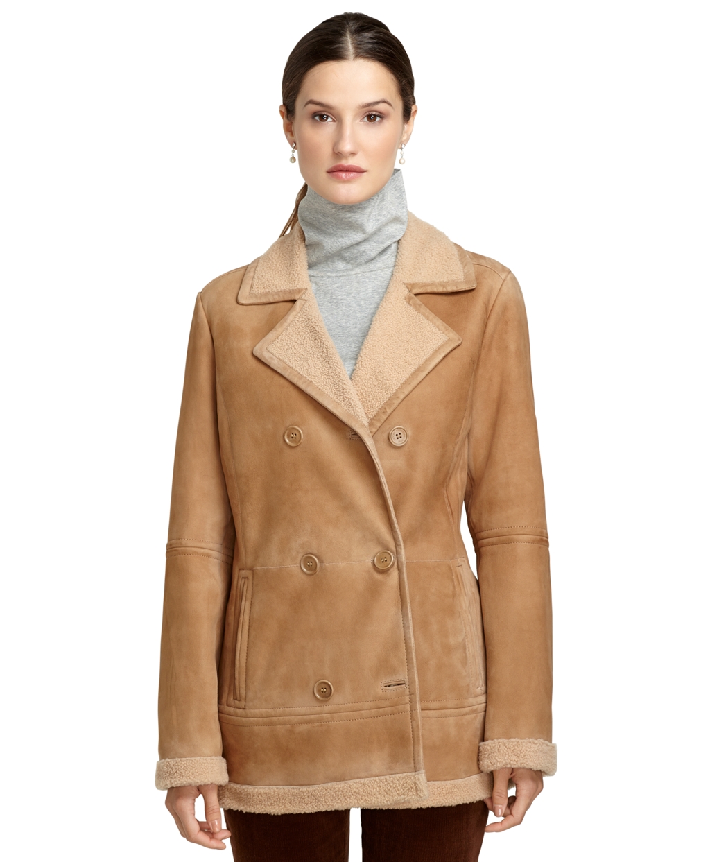 Lyst - Brooks Brothers Shearling Double Breasted Coat in Brown