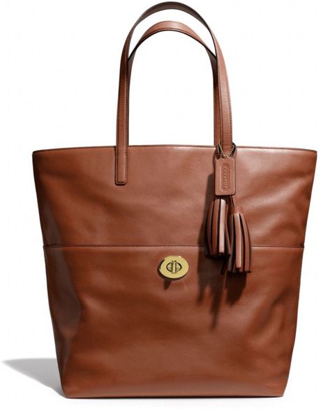Coach Legacy Leather Turnlock Tote in Brown (BRASS/COGNAC) | Lyst