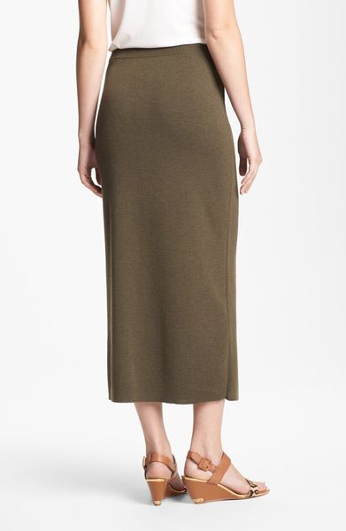 Eileen Fisher Washable Wool Crepe Midi Skirt in Brown (Peat) | Lyst