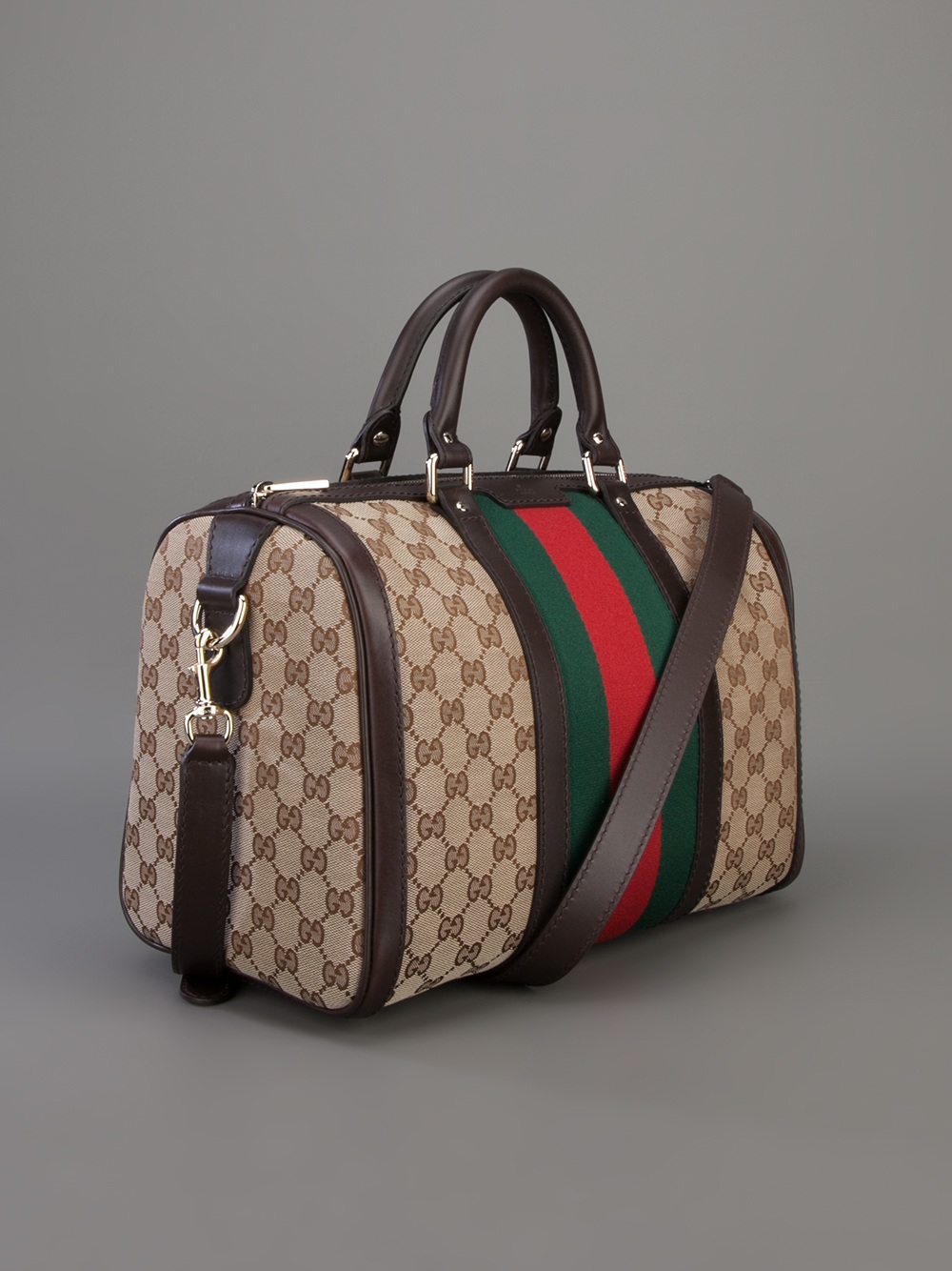 Lyst Gucci Vintage Web Boston Bag In Brown