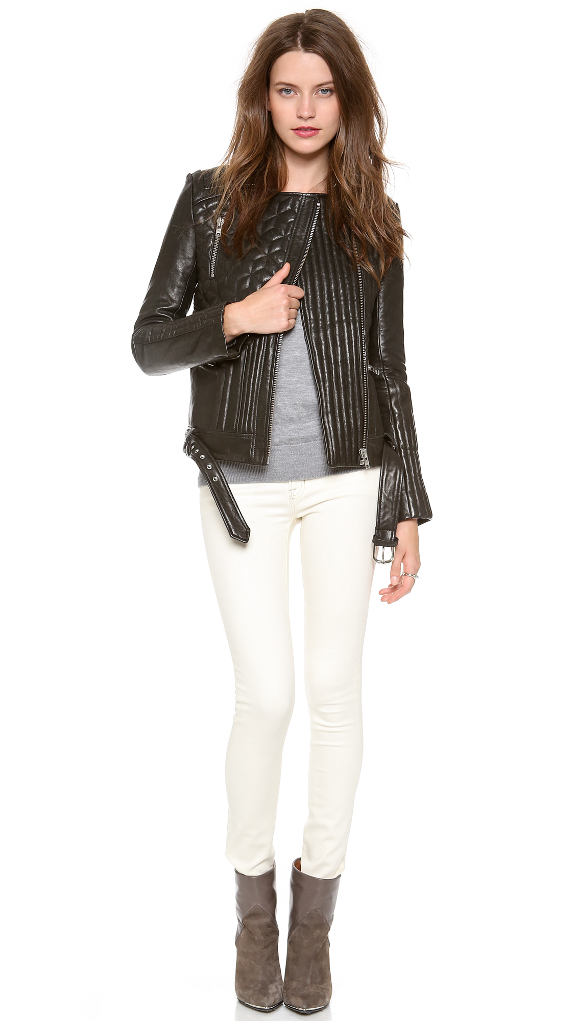 Black Leather Quilted Moto Jacket Photos