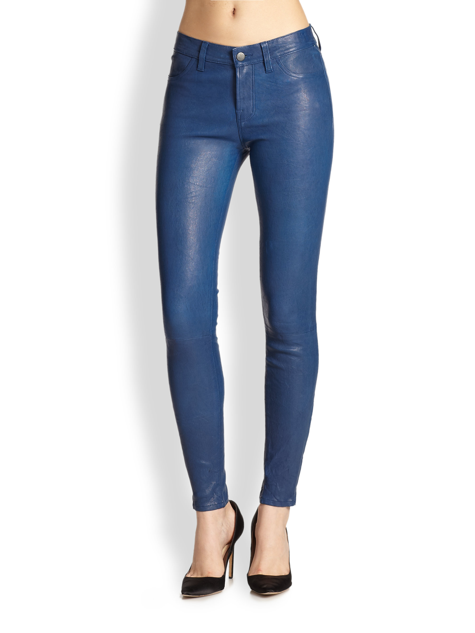 Lyst - J brand Leather Skinny Pants in Blue