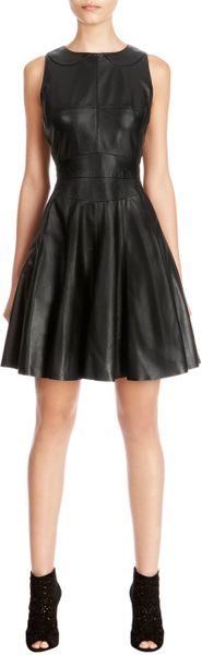 Karen Millen Cute Leather Dress in Black | Lyst