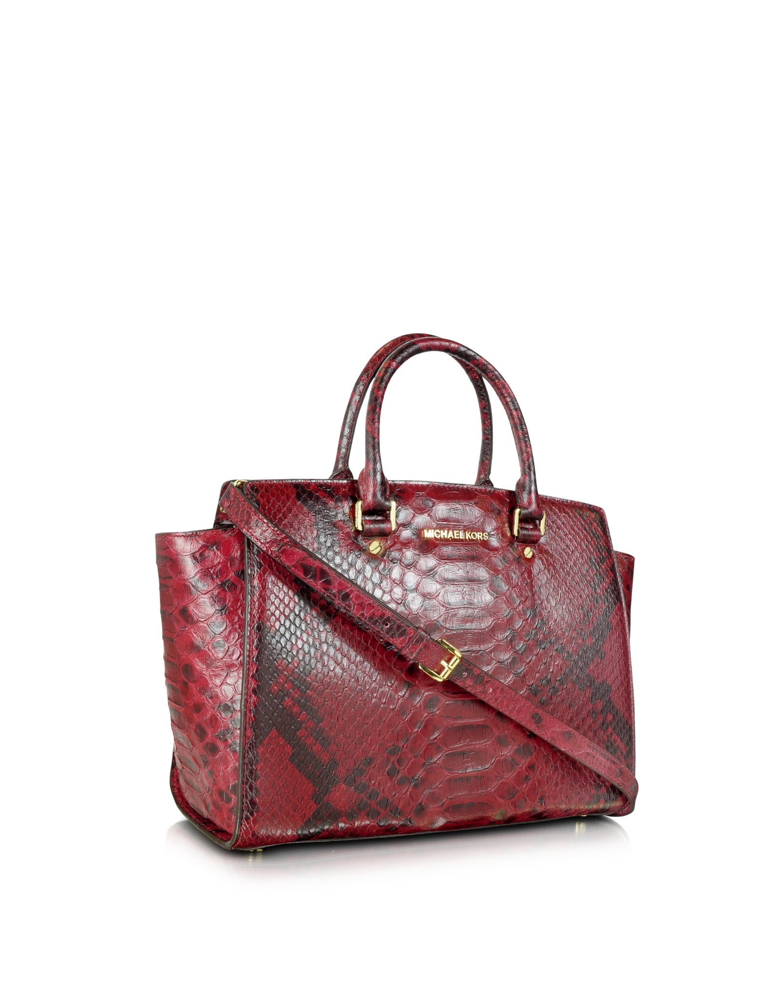 Michael kors Selma Large Top Zip Anaconda Satchel Cinnabar in Red ...