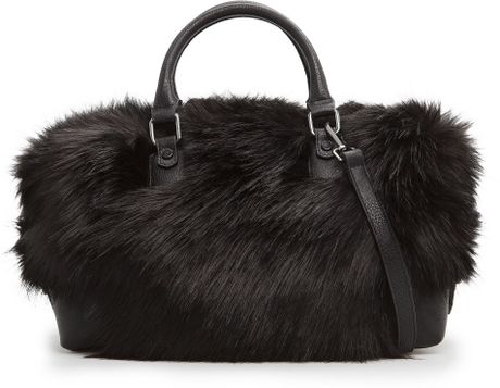 Mango Touch Faux Fur Tote Bag in Black | Lyst