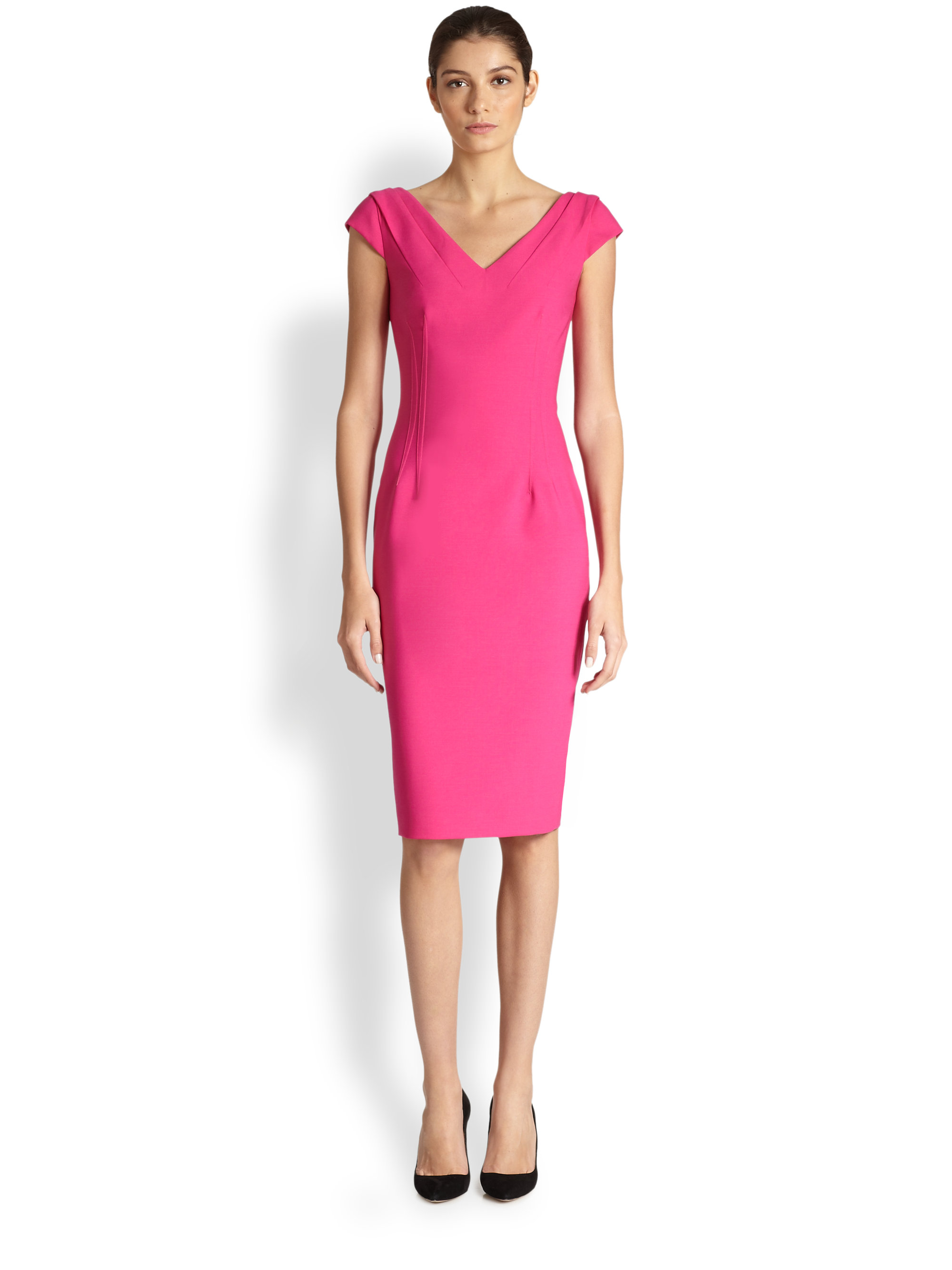 Lyst Michael Kors Capsleeve Stretch Wool Sheath Dress In Pink Gallery