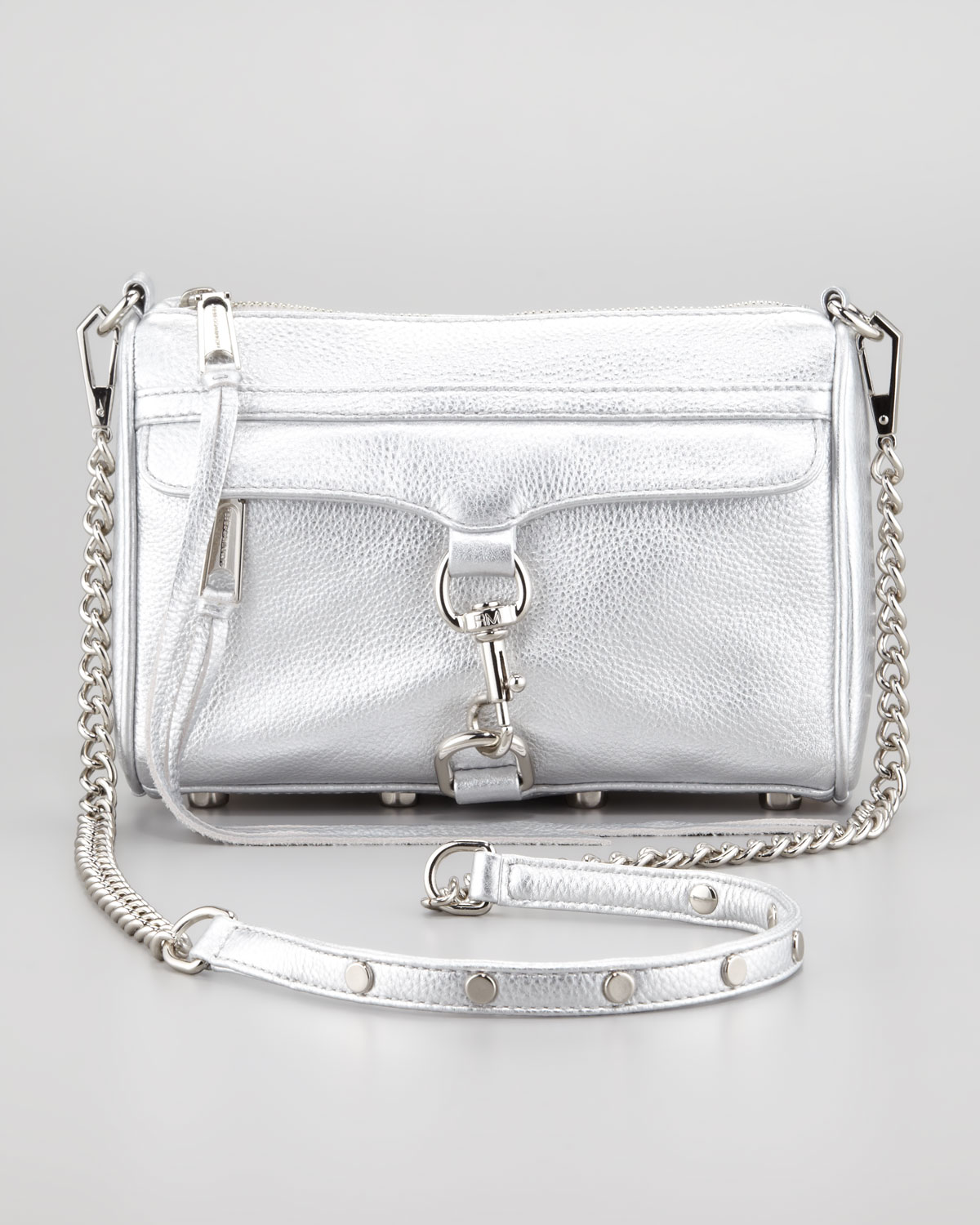Rebecca minkoff Mini Mac Metallic Crossbody Bag Silver in Silver | Lyst