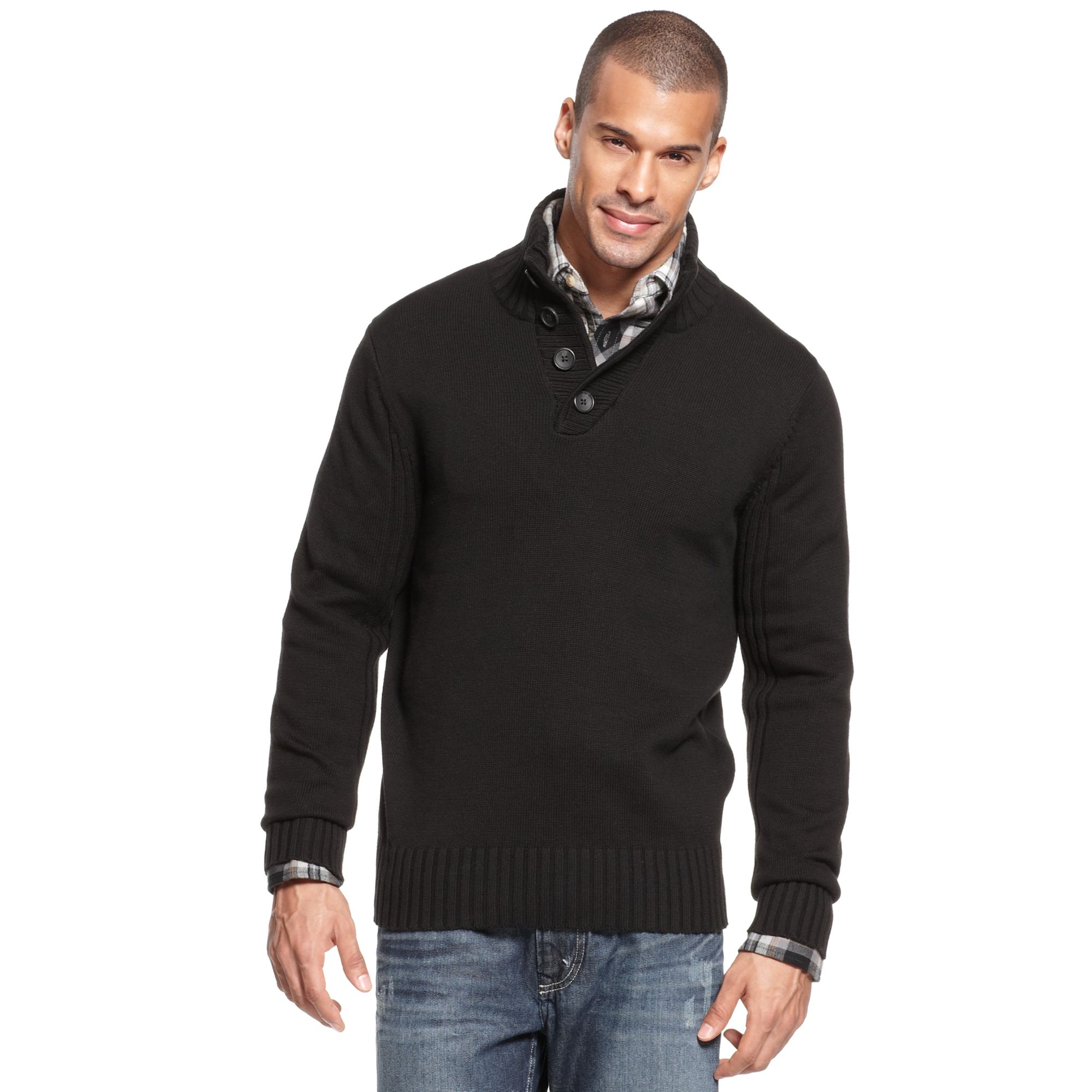 Lyst - Sean John Key Item Button Down Mock Sweater in Black for Men