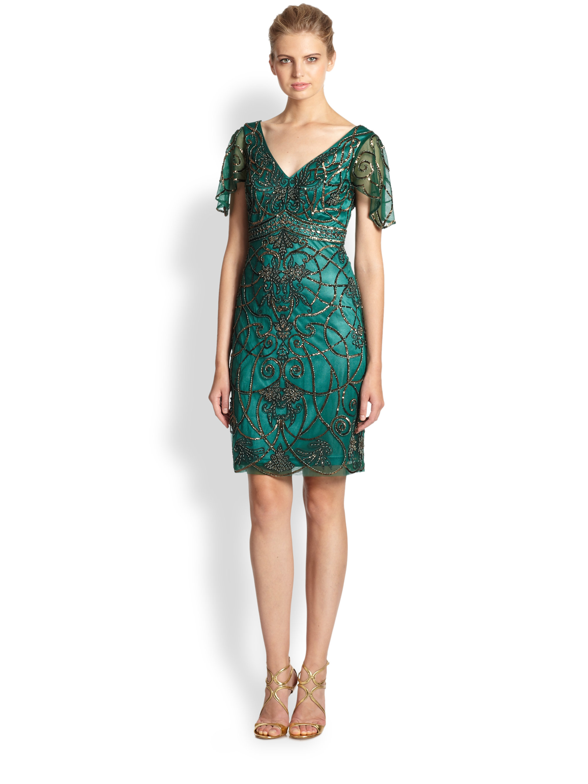 Lyst Sue Wong Embellished Scrollwork Tail Dress In Green Gallery