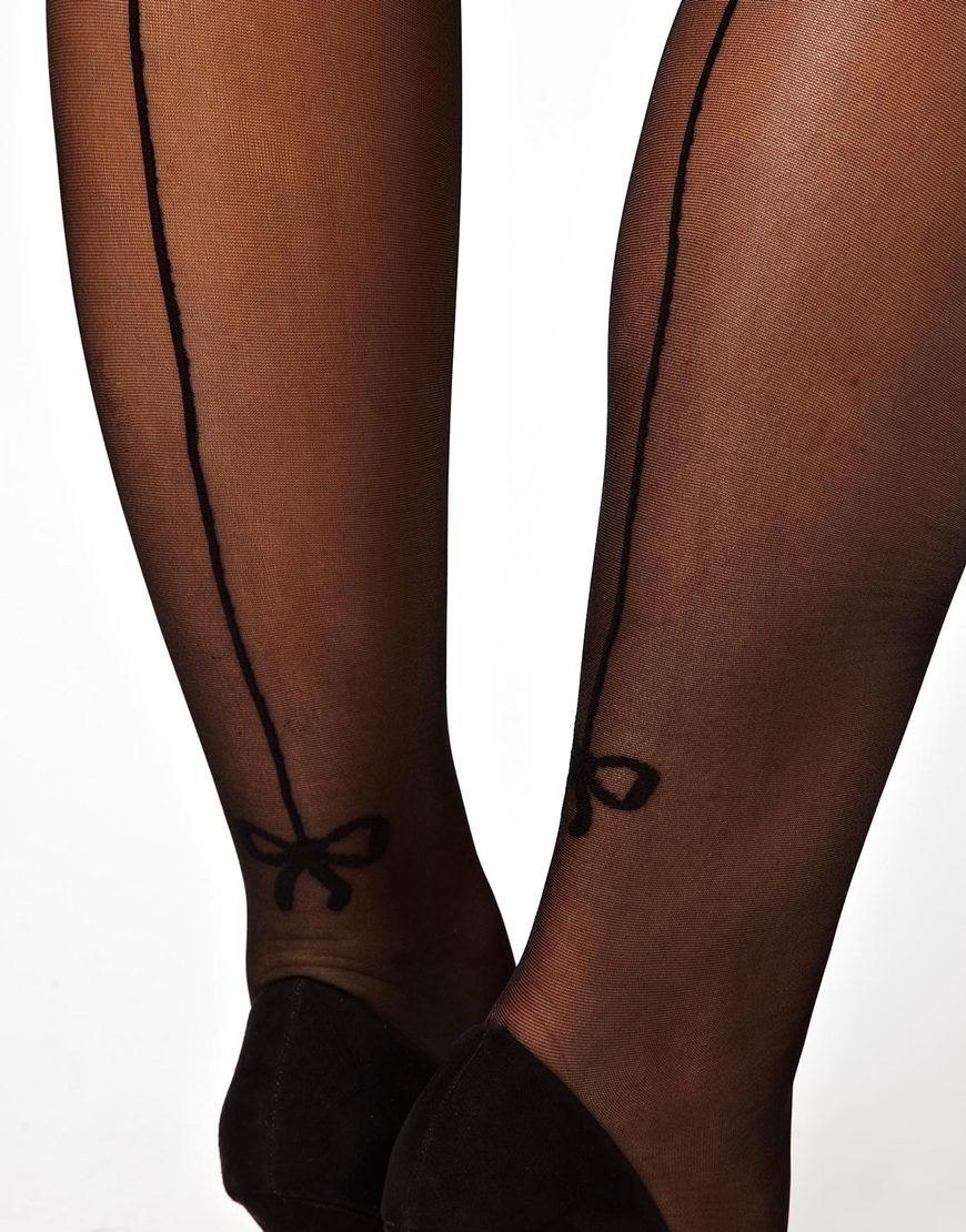 Lyst - Asos Curve Bow Seam Ankle Tights in Black