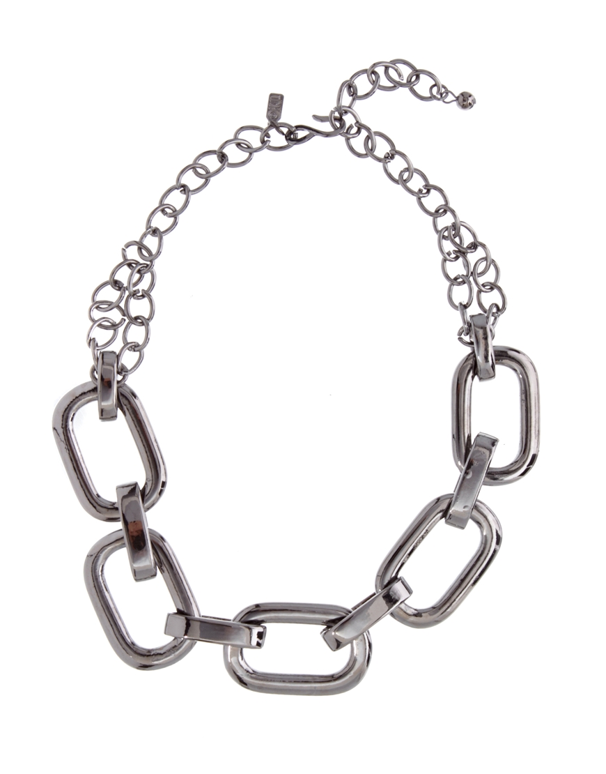 Kenneth Jay Lane Chunky Chain Link Necklace in Silver (Black) | Lyst