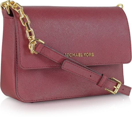 Michael Kors Selma Saffiano Leather Flap Crossbody Bag in Red (Burgundy ...