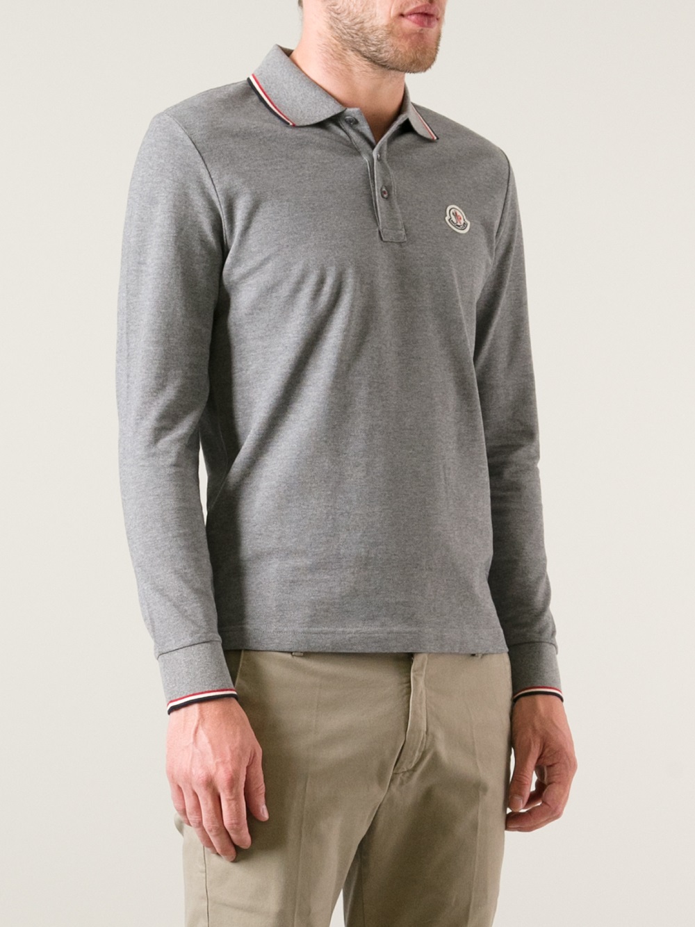 Lyst - Moncler Long Sleeved Polo Shirt in Gray for Men