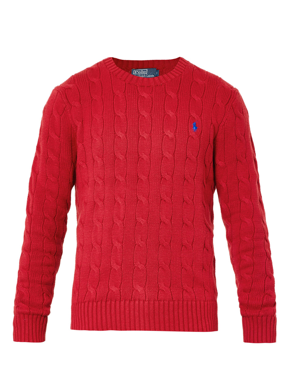 Polo ralph lauren Cableknit Crewneck Sweater in Red for Men Lyst