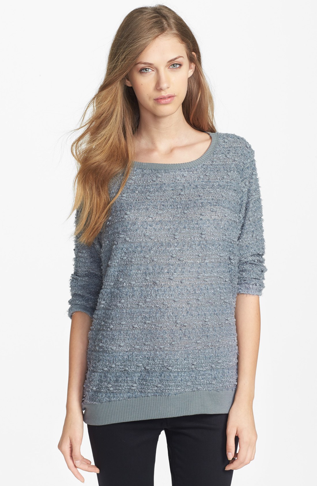 Bobeau Textured Knit Sweater in Gray (Light Grey) | Lyst