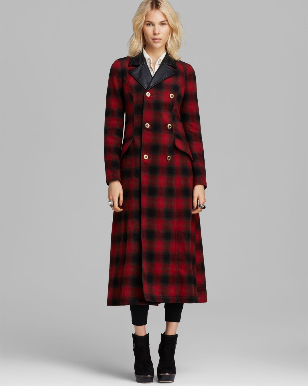 Lyst - Free People Coat Shadow Plaid Maxi Sergeant in Red