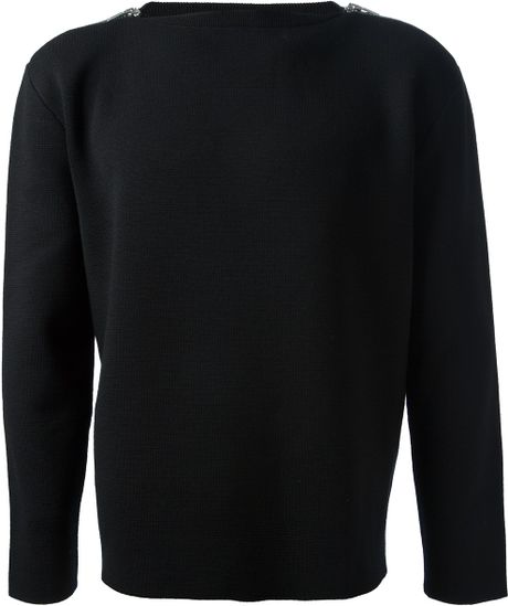 Saint Laurent Zip Shoulder Sweater in Black for Men | Lyst