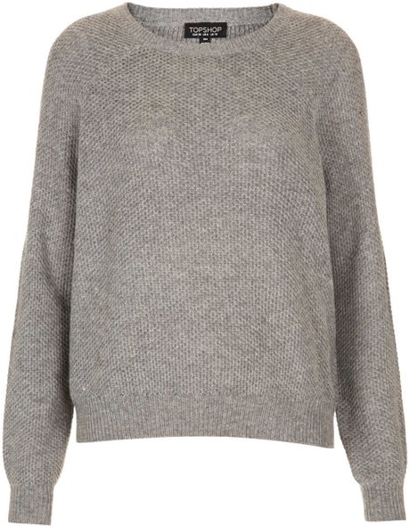 Topshop Knitted Elbow Patch Jumper in Gray (GREY) - Lyst