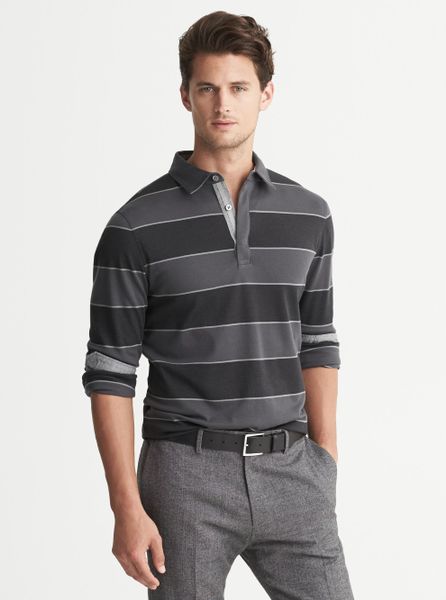 Banana Republic Luxe Touch Rugby Stripe Long Sleeve Polo Charcoal Grey ...