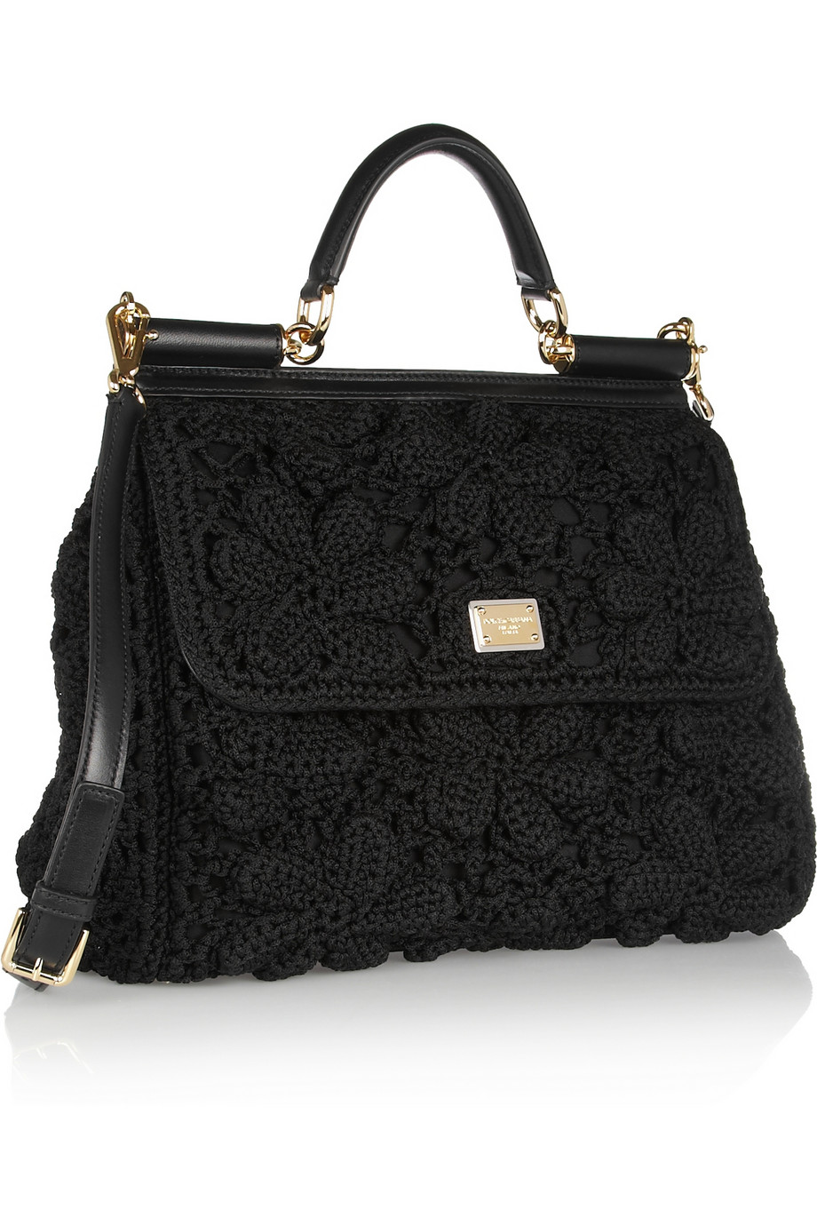 Dolce & gabbana Miss Sicily Crochet and Leather Shoulder Bag in Black ...